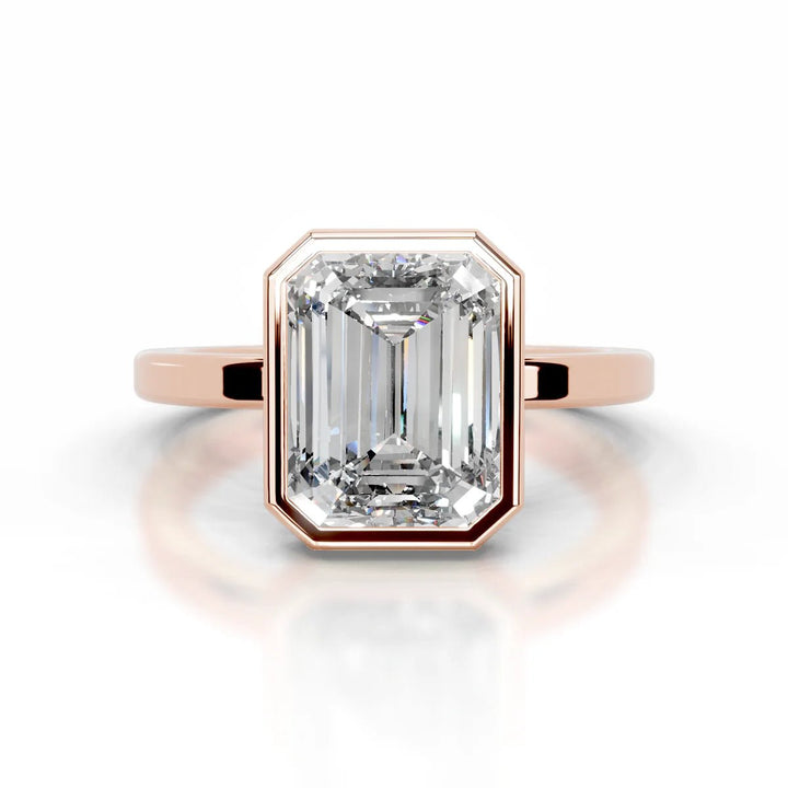 4 Carat Emerald Cut Bezel Diamond Engagement Ring - Raphana Jewellery