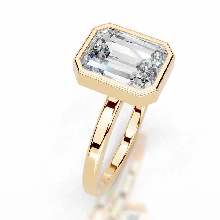 4 Carat Emerald Cut Bezel Diamond Engagement Ring - Raphana Jewellery