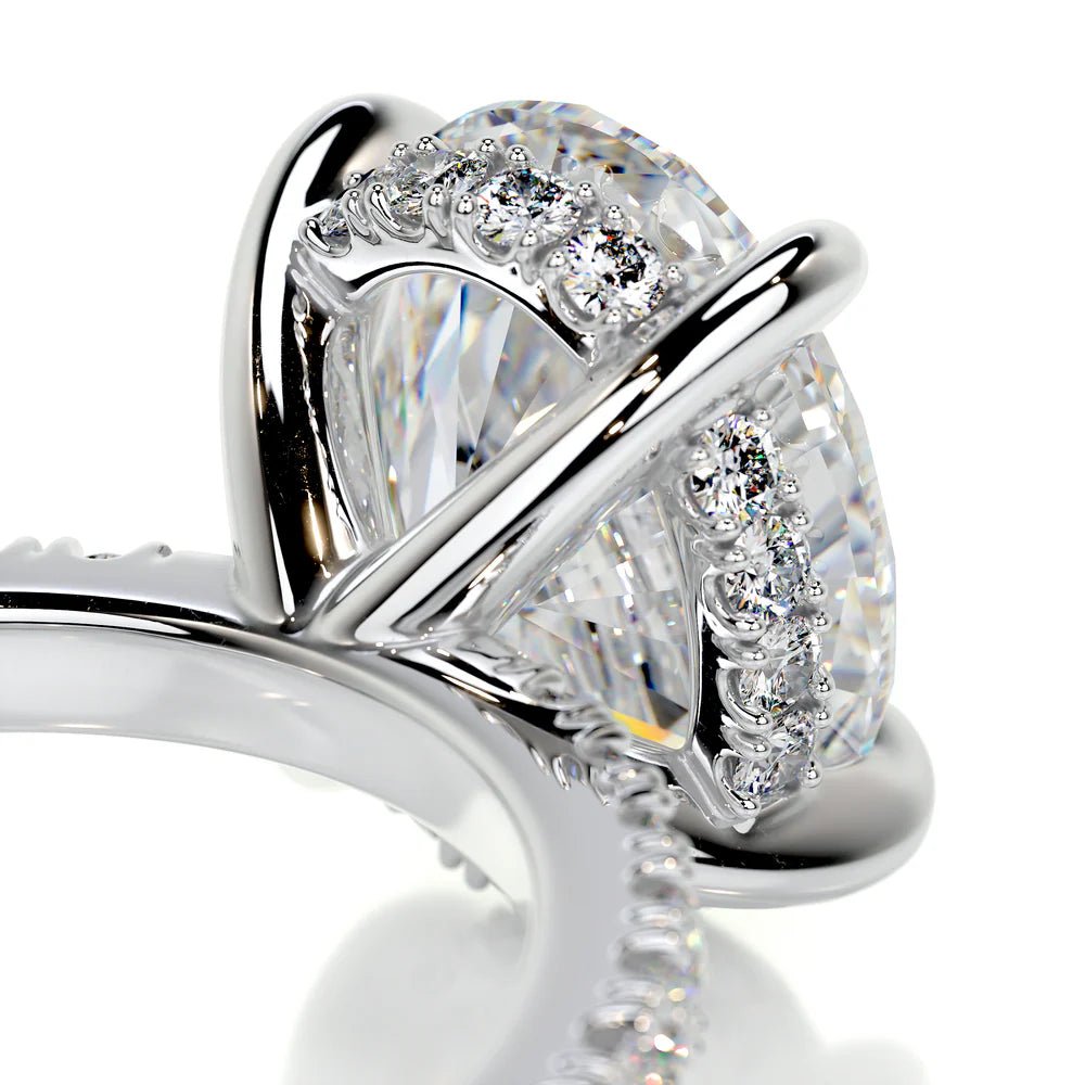 Natural Pave Oval Side Stone Diamond Engagement Ring - Raphana Jewellery
