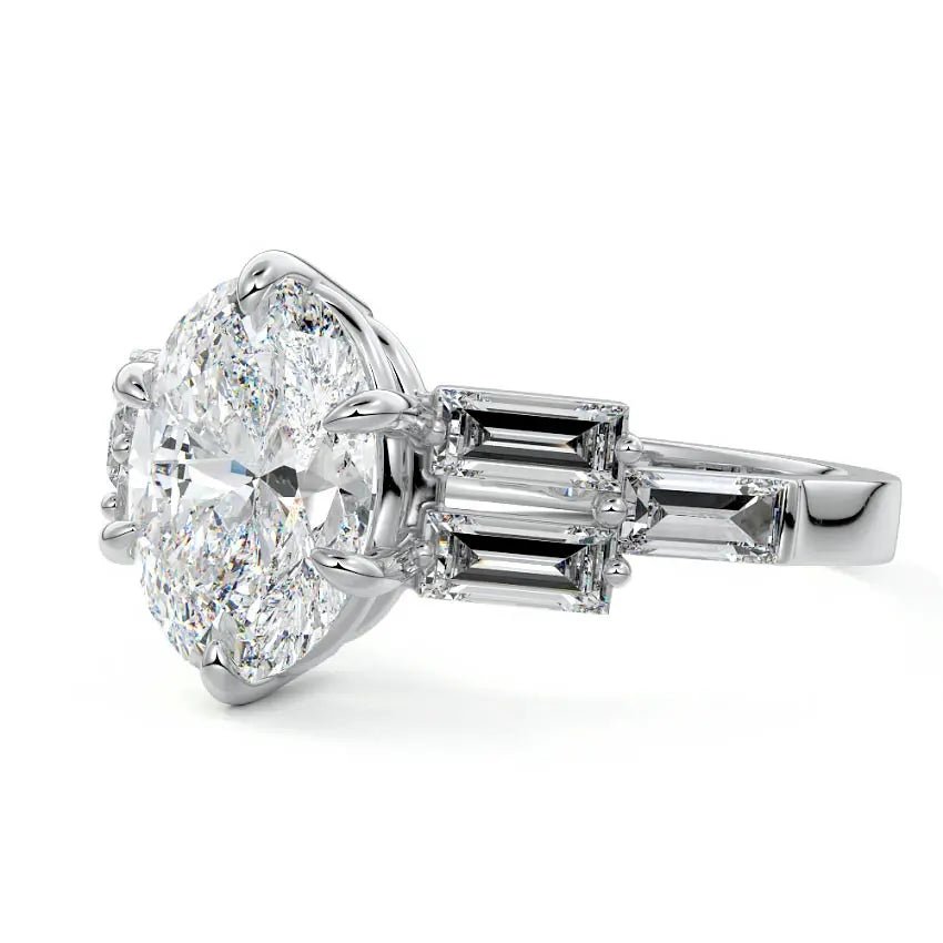 Oval Cut Side Stone Engagement Ring - Raphana Jewellery