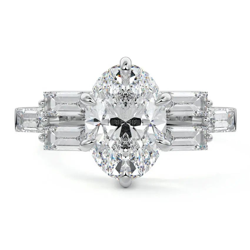 Oval Cut Side Stone Engagement Ring - Raphana Jewellery