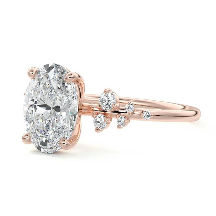 Oval Cut Side Stone Unique Engagement Ring - Raphana Jewellery