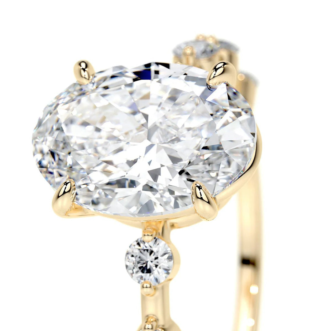 Oval Unique Design Engagement Ring 18K Gold & Platinum - Raphana Jewellery