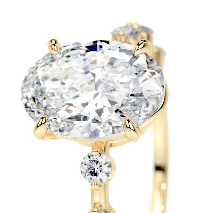 Oval Unique Design Engagement Ring 18K Gold & Platinum - Raphana Jewellery