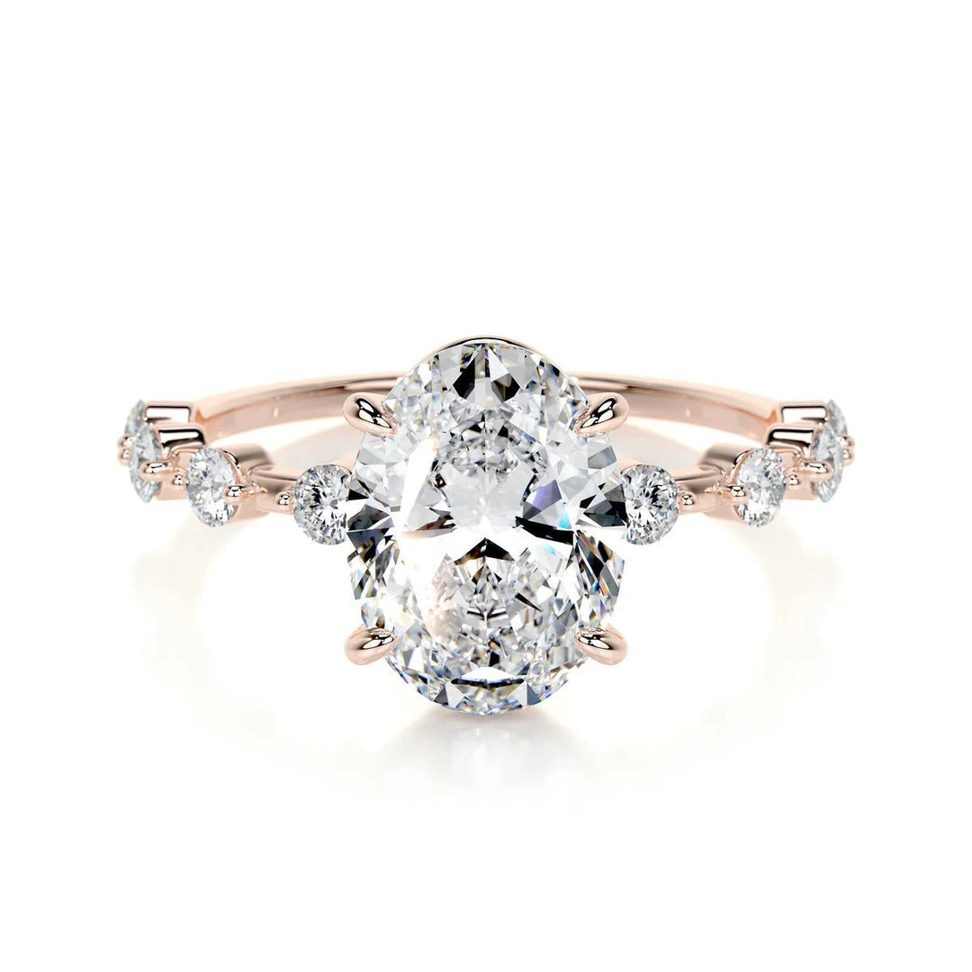 Oval Unique Design Engagement Ring 18K Gold & Platinum - Raphana Jewellery