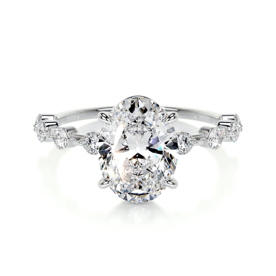 Oval Unique Design Engagement Ring 18K Gold & Platinum - Raphana Jewellery