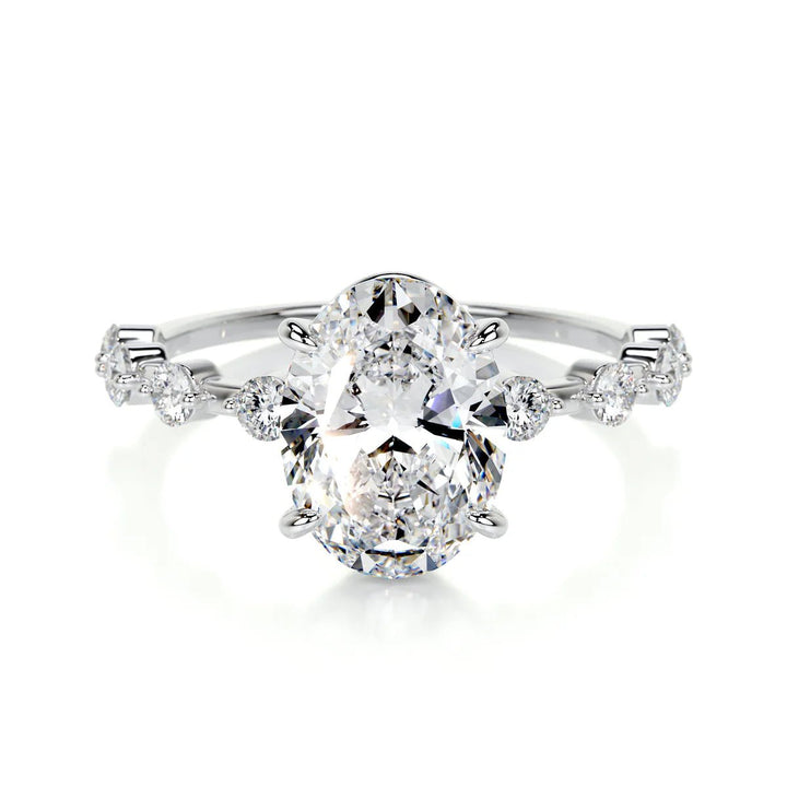 Oval Unique Design Engagement Ring 18K Gold & Platinum - Raphana Jewellery