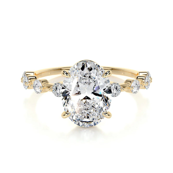 Oval Unique Design Engagement Ring 18K Gold & Platinum - Raphana Jewellery