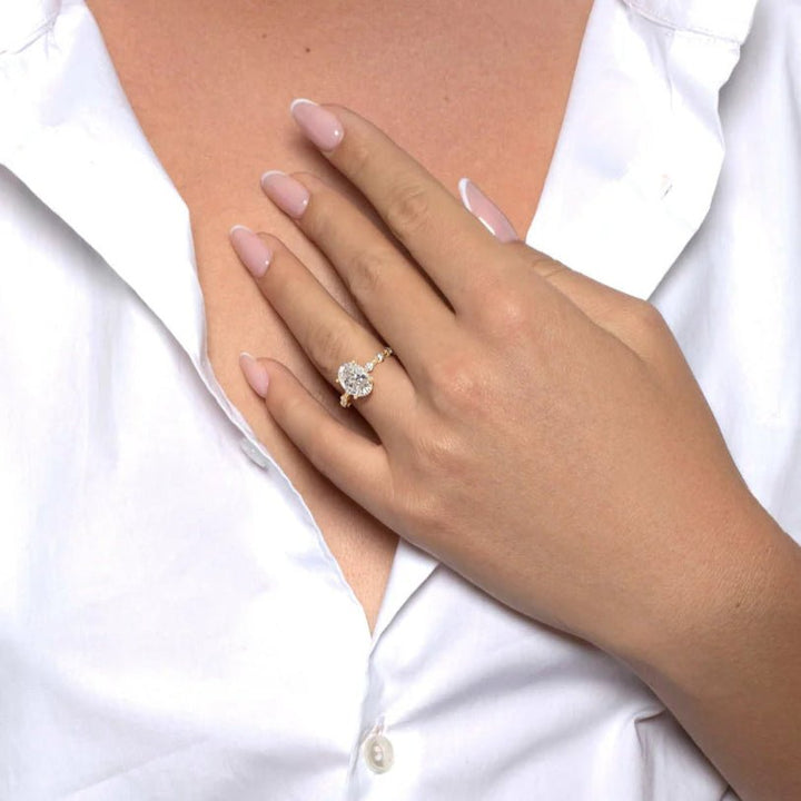 Oval Unique Design Engagement Ring 18K Gold & Platinum - Raphana Jewellery