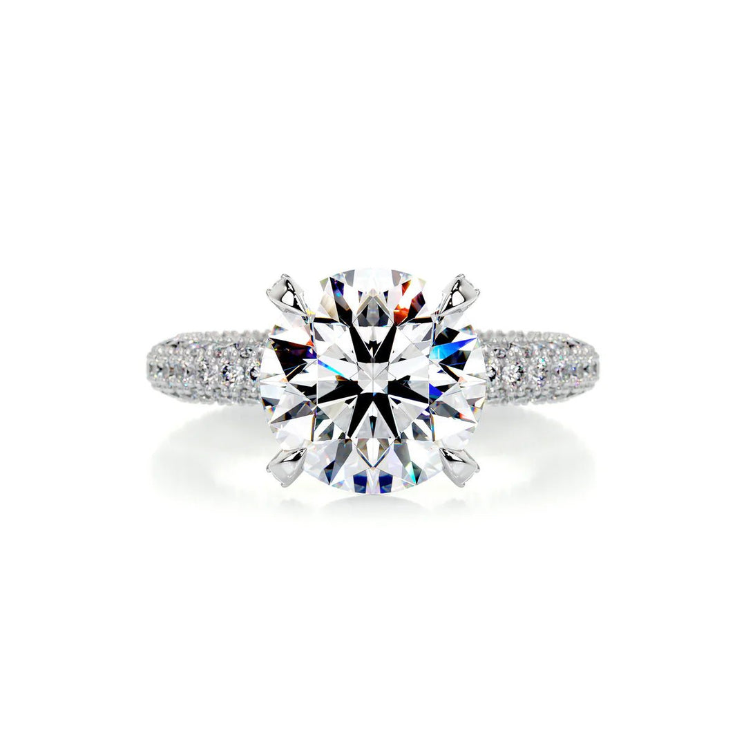 Pave Round Brilliant Natural Diamond Engagement Ring - Raphana Jewellery