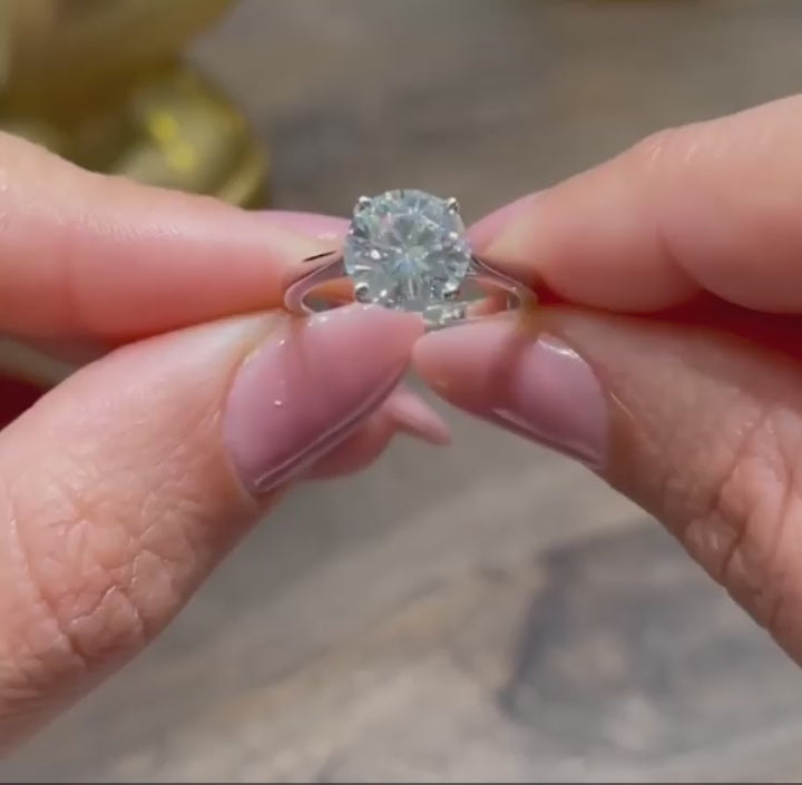 3 carat solitaire engagement ring in platinum on display