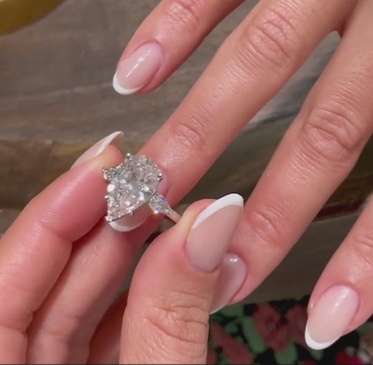 5 Carat Pear Three Stone Diamond Engagement Ring