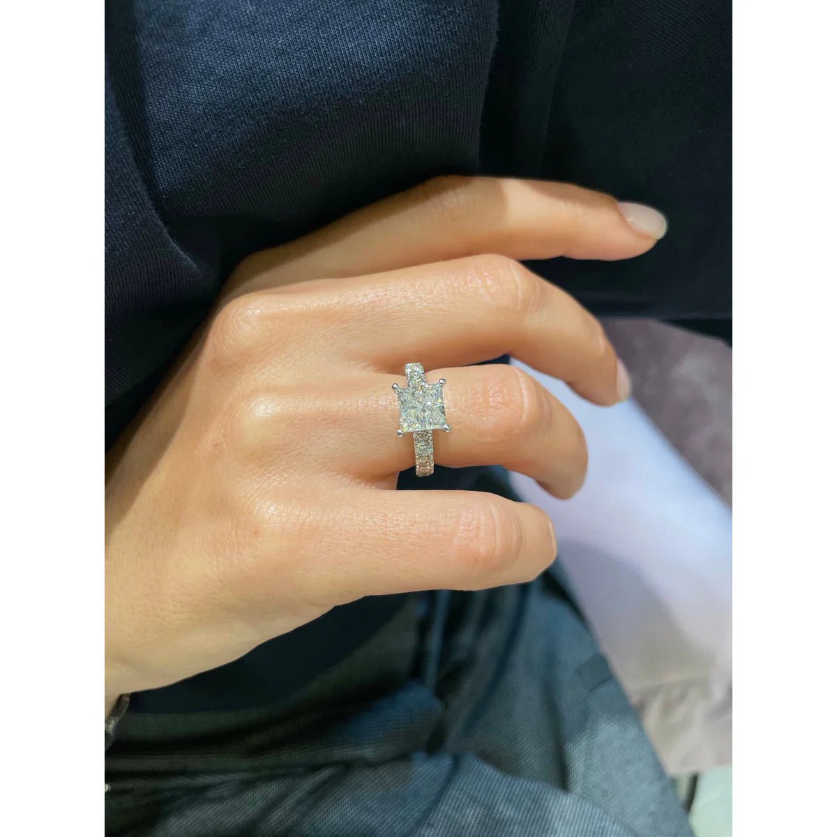 Princess Cut Pave Engagement Ring 18K & Platinum - Raphana Jewellery