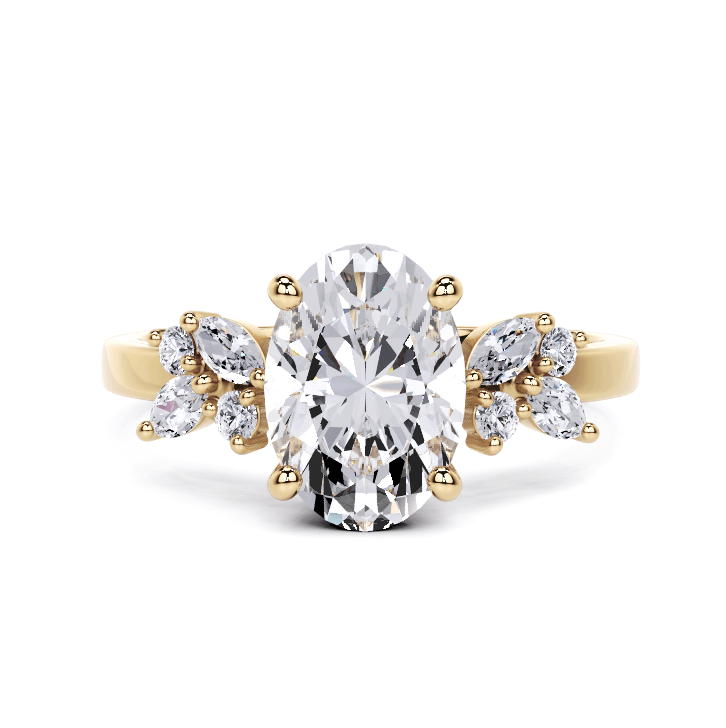 2.5 carat oval unique one of a kind lab grown diamond engagement ring in gol