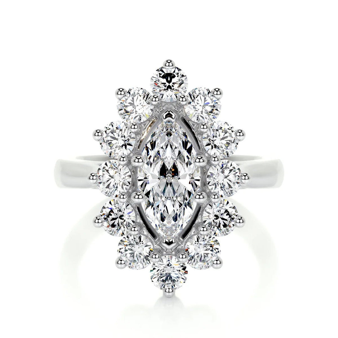 2 carat marquise halo lab grown diamond engagement ring in platinum