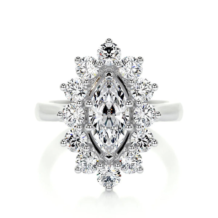 2 carat marquise halo lab grown diamond engagement ring in platinum