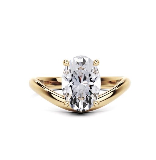 2 carat oval natural diamond solitaire engagement ring with curved band in 18K yellow gold