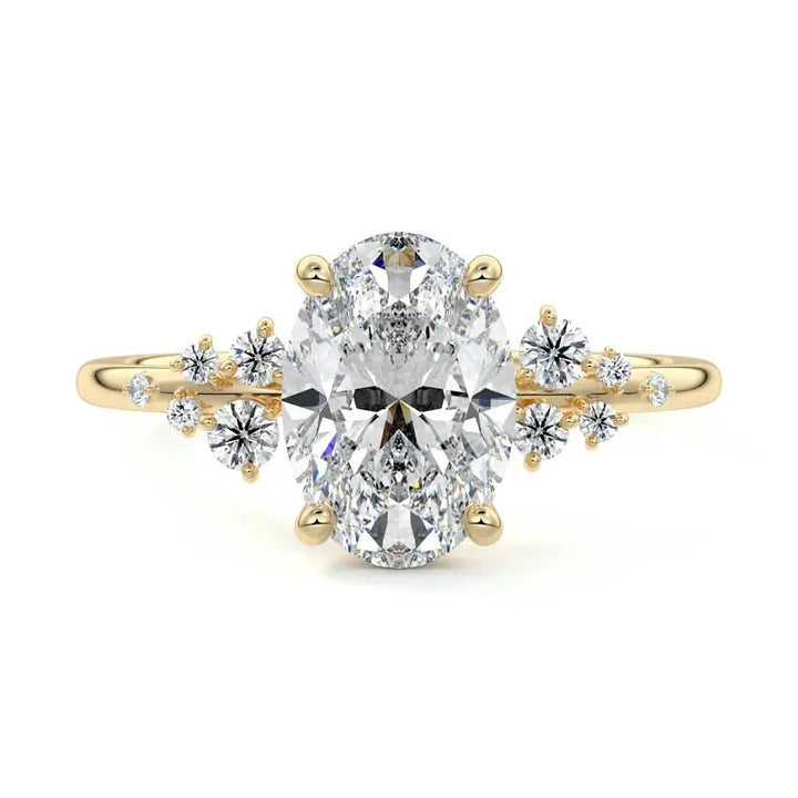 2 carat oval one of a kind lab grown diamond engagement ring in 18K yellow gold