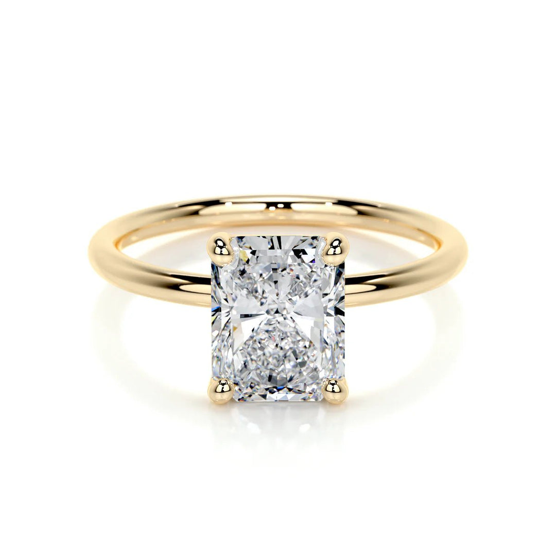 2 carat radiant cut natural diamond solitaire engagement ring in 18K Gold