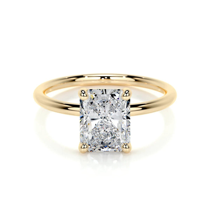 2 carat radiant cut natural diamond solitaire engagement ring in 18K Gold
