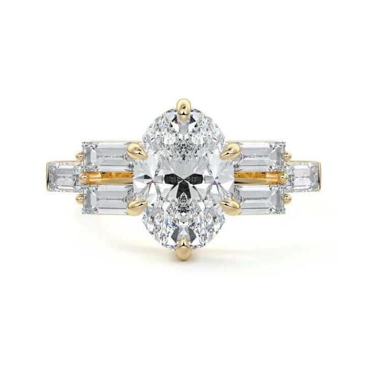 3 carat oval vintage side stone lab grown diamond engagement ring in gold