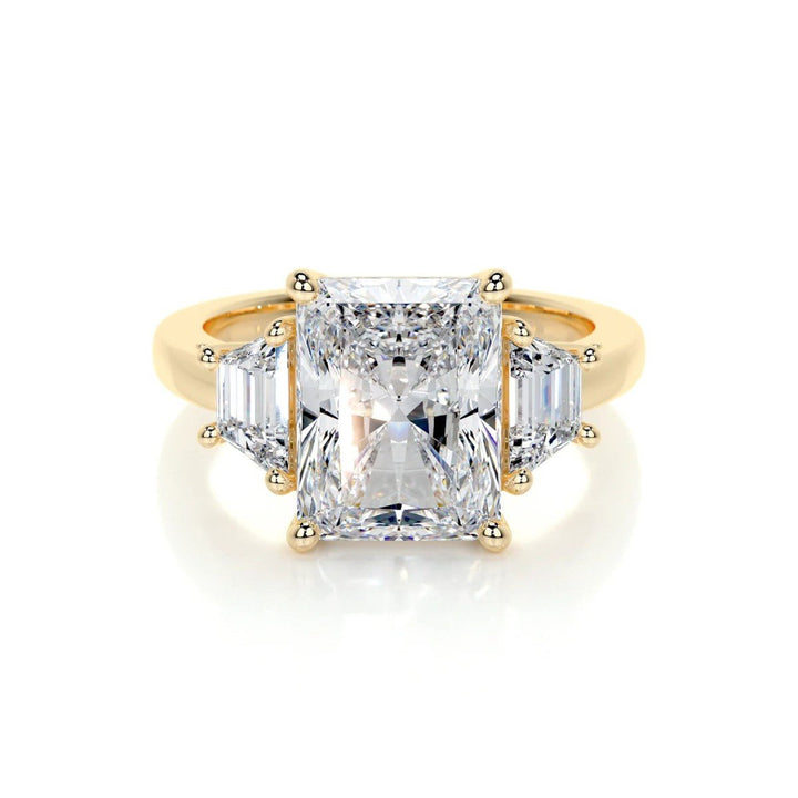 radiant cut three stone lab grown diamond engagement ring