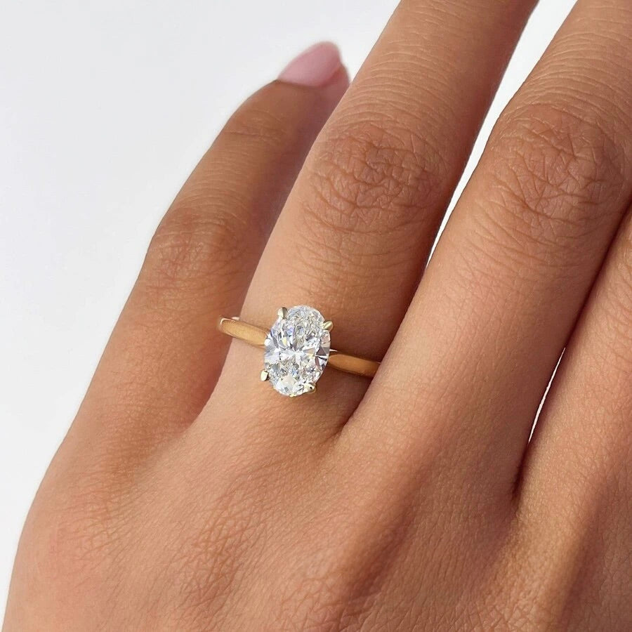 Oval Cut Solitaire Diamond Ring Platinum