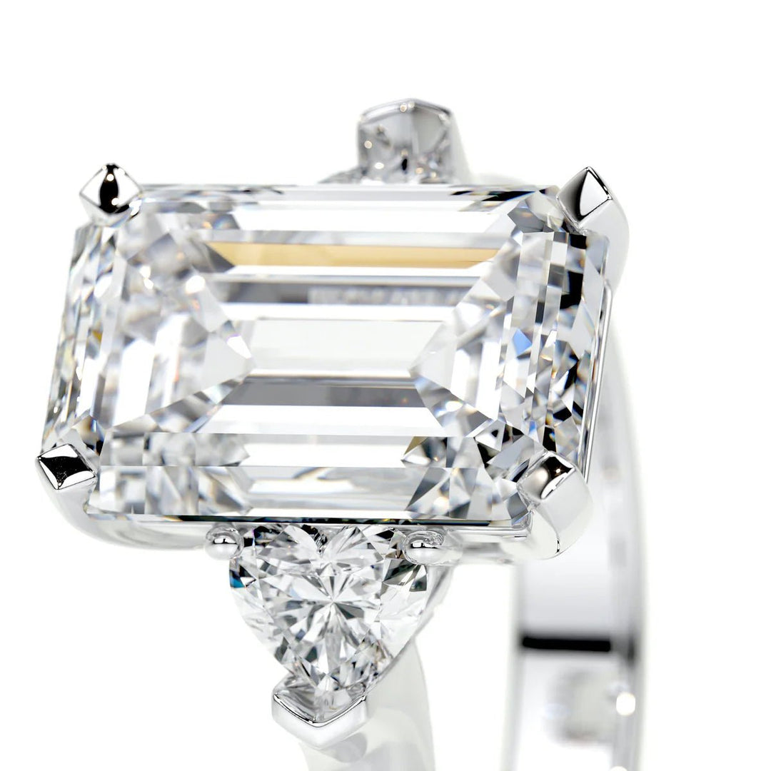 5 Carat Emerald Cut Three Stone Diamond Engagement Ring - Raphana Jewellery
