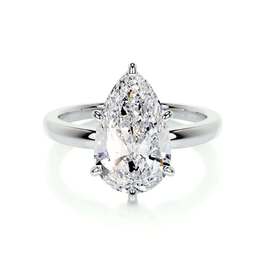 5 carat pear shape solitaire lab grown diamond engagement ring in platinum