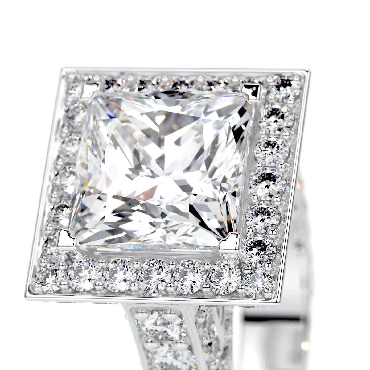 5 Carat Princess Cut Halo Diamond Engagement Ring - Raphana Jewellery