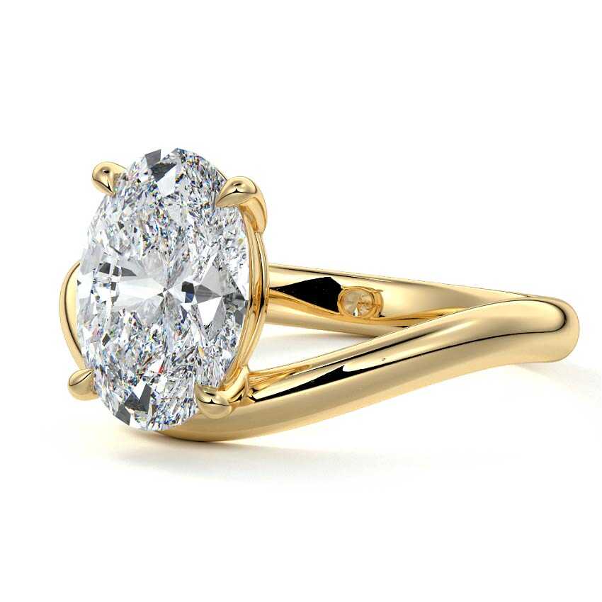 Curved Oval Cut Side Stone Engagement Ring – 18K Gold/Platinum - Raphana Jewellery