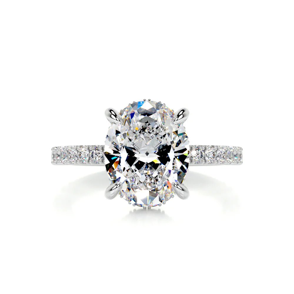 Natural Pave Oval Side Stone Diamond Engagement Ring - Raphana Jewellery