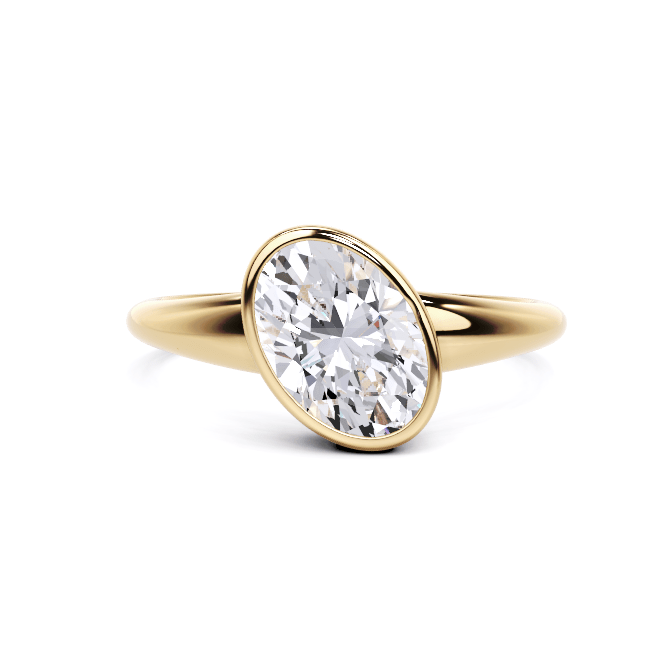 Oval Bezel Solitaire Band Engagement Ring - Raphana Jewellery