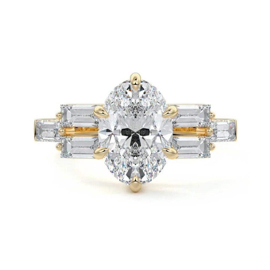 Oval Cut Side Stone Engagement Ring - Raphana Jewellery