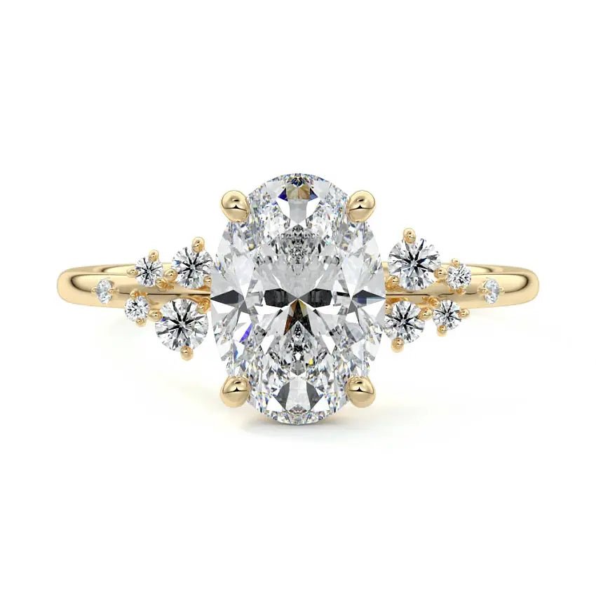 Oval Cut Side Stone Unique Engagement Ring - Raphana Jewellery