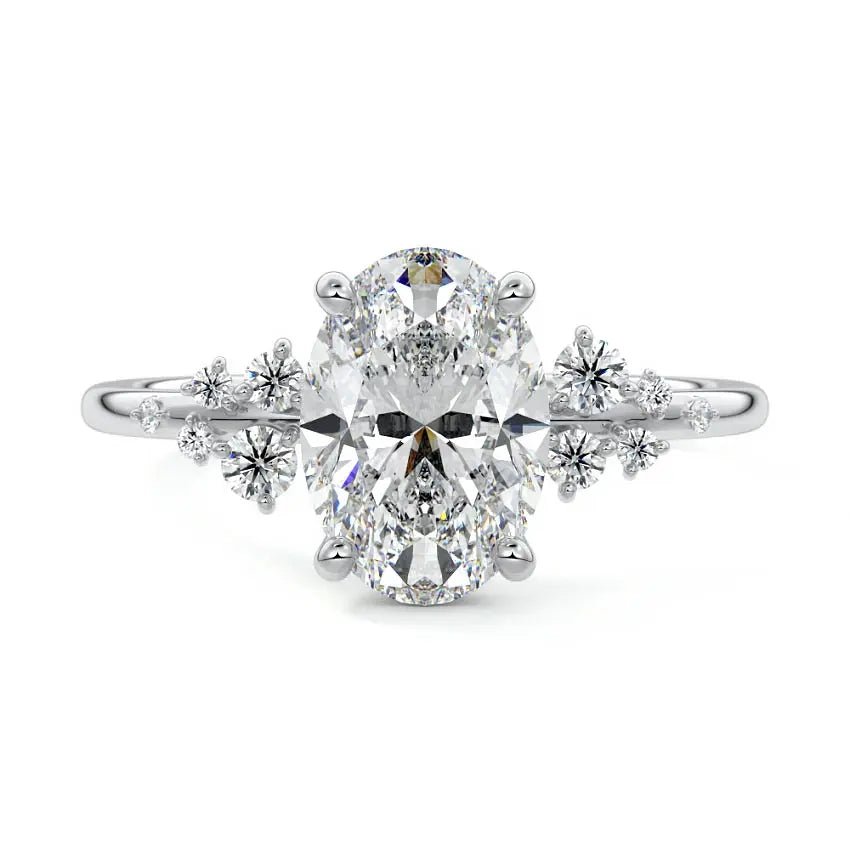 Oval Cut Side Stone Unique Engagement Ring - Raphana Jewellery