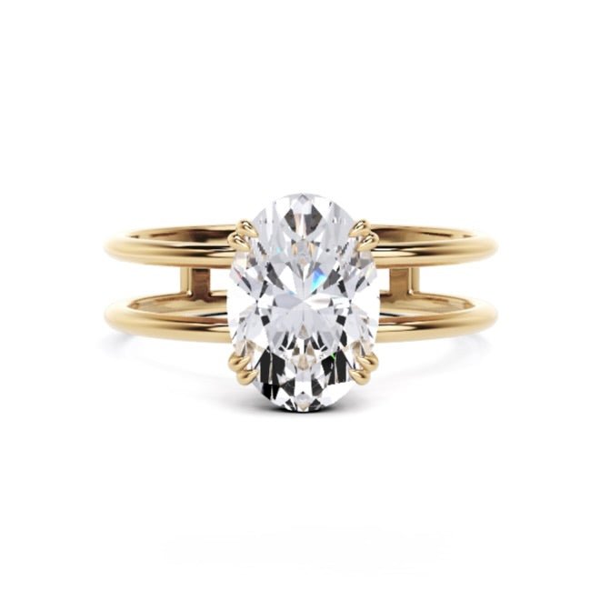 Oval Double Solitaire Band Engagement Ring - Raphana Jewellery