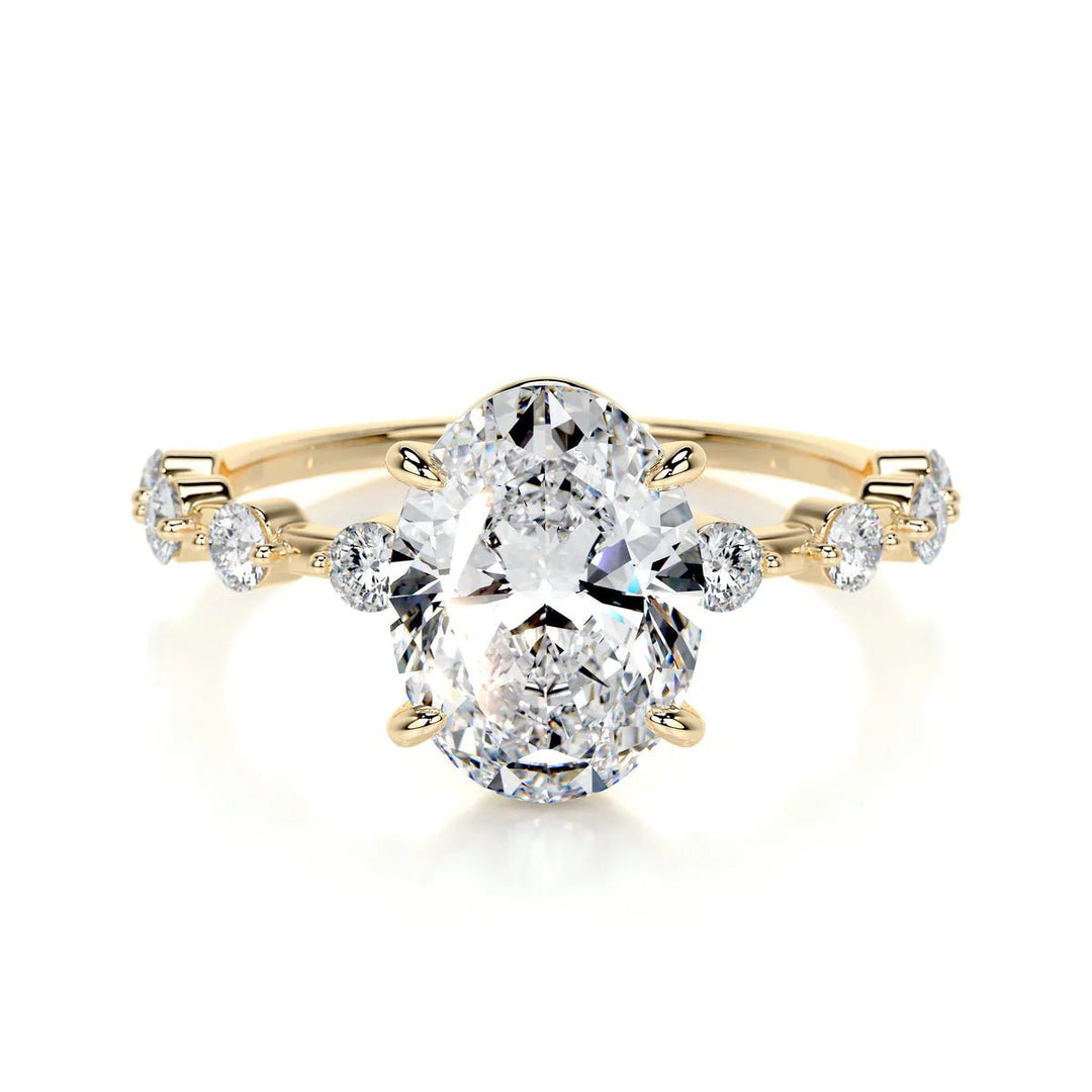 Oval Unique Design Engagement Ring 18K Gold & Platinum - Raphana Jewellery