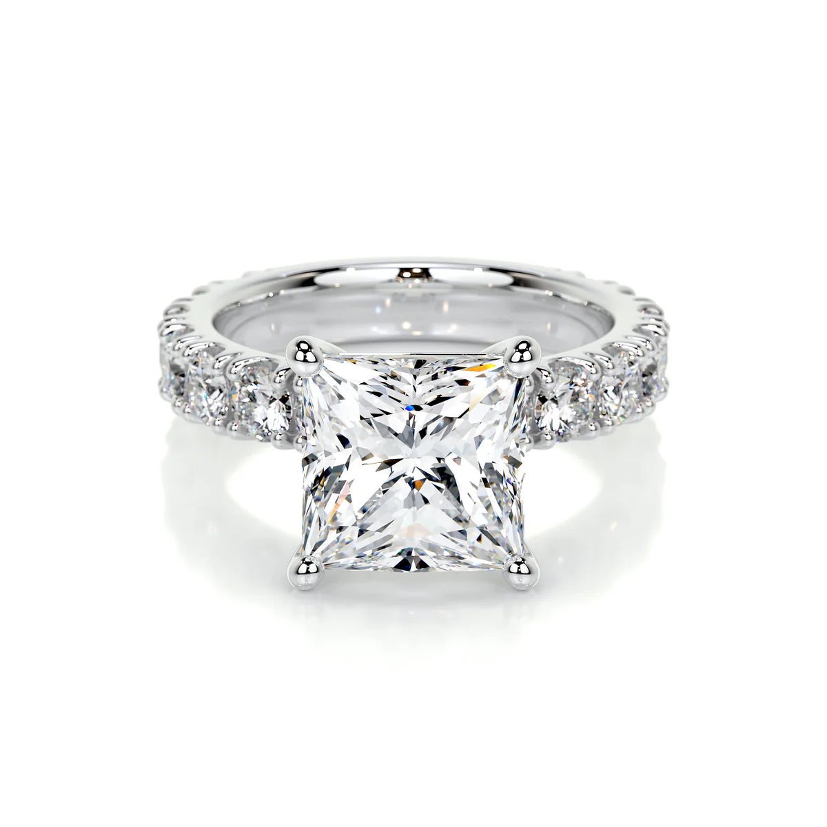 Princess Cut Pave Engagement Ring 18K & Platinum - Raphana Jewellery
