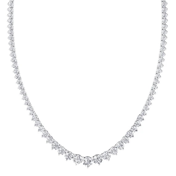 Raphana Riviera Tennis Gold Necklace in solid 14K white gold with round brilliant lab-grown diamonds, 17-inch length