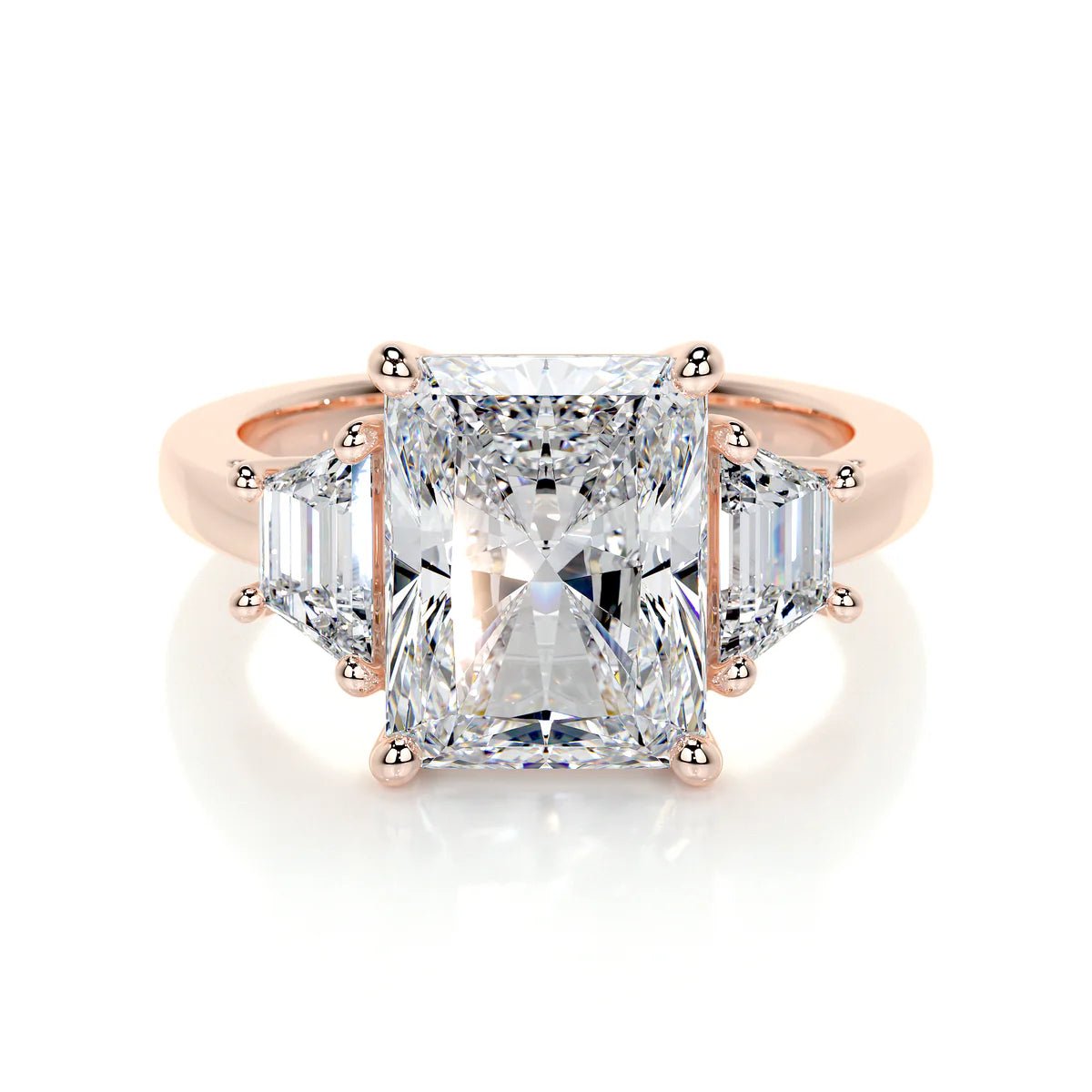 Three Stone Radiant Cut Diamond Engagement Ring - Raphana Jewellery