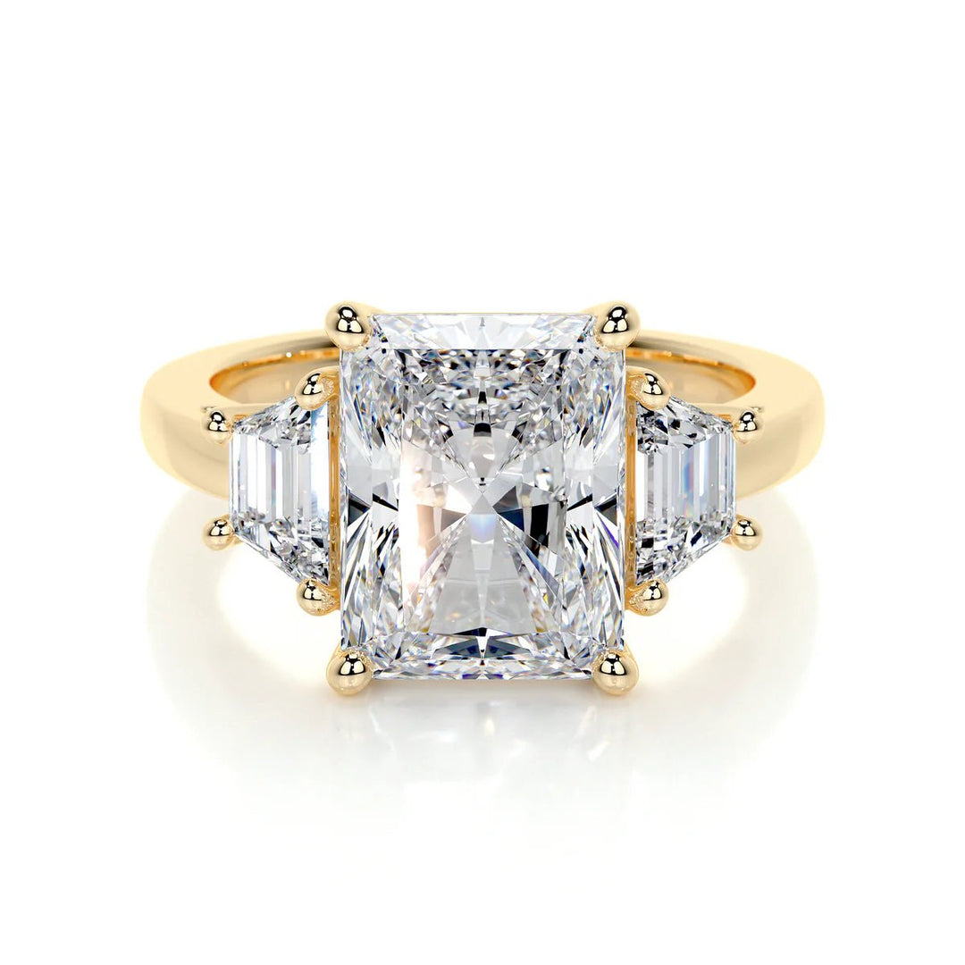 Three Stone Radiant Cut Diamond Engagement Ring - Raphana Jewellery