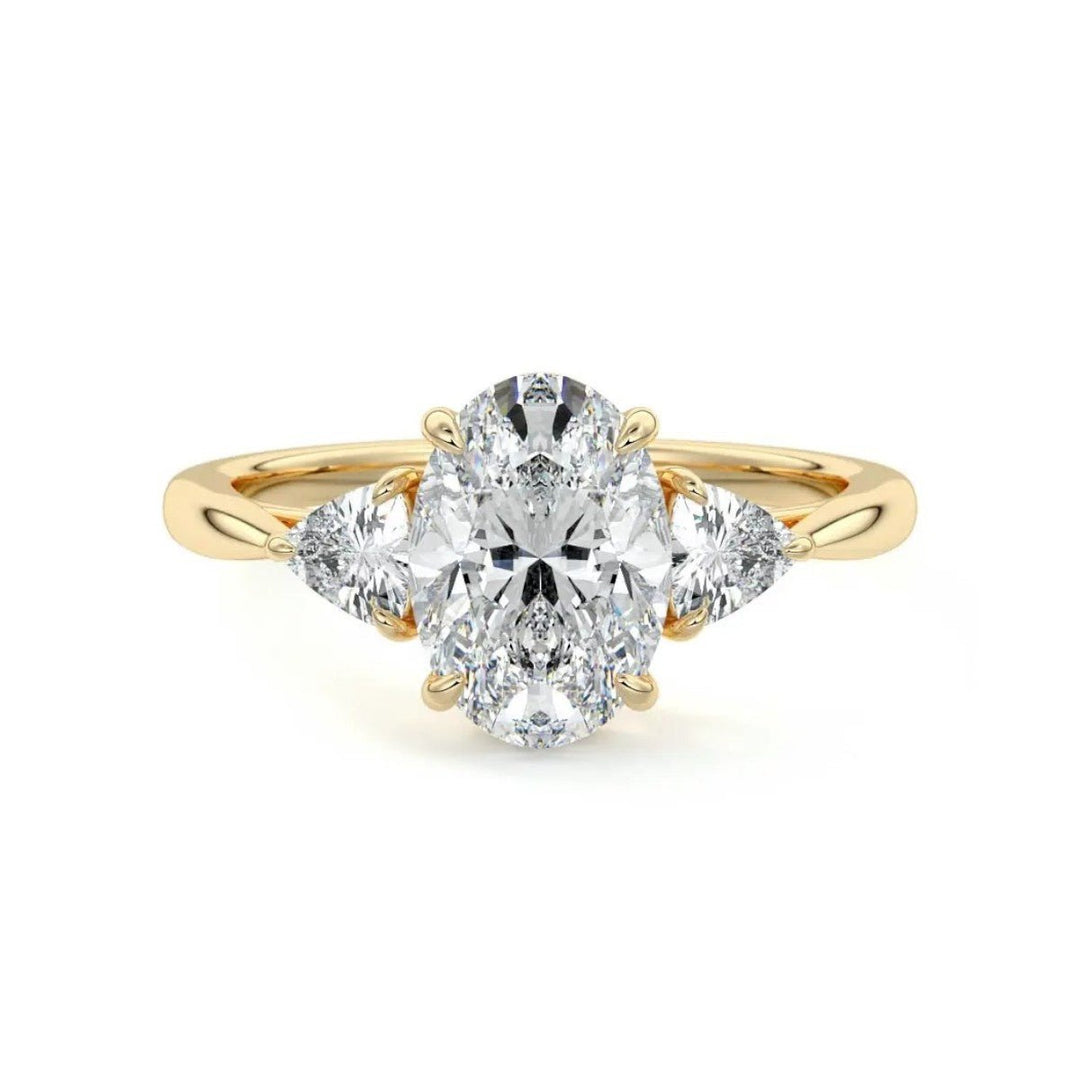 Trilogy Oval Engagement Ring with Trillion Side Stones - Raphana Jewellery