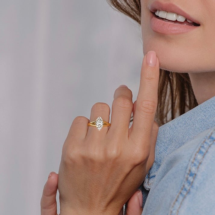 Unique Marquise Cut Engagement Rings 18K Yellow - Raphana Jewellery