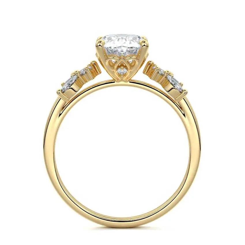 Unique Oval Ring Engagement – 18K Gold & Platinum - Raphana Jewellery