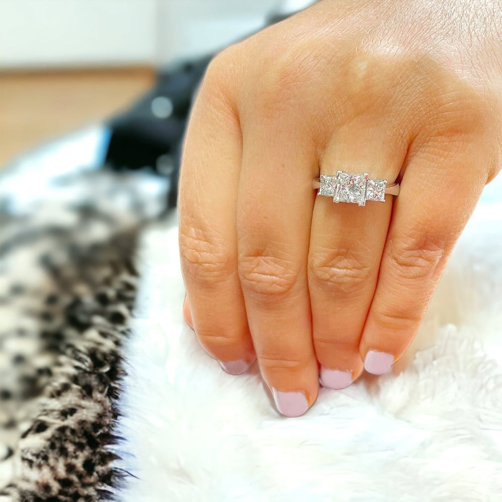 2.5 Carat Daisy Three Stone Moissanite Engagement Ring - Raphana Jewellery