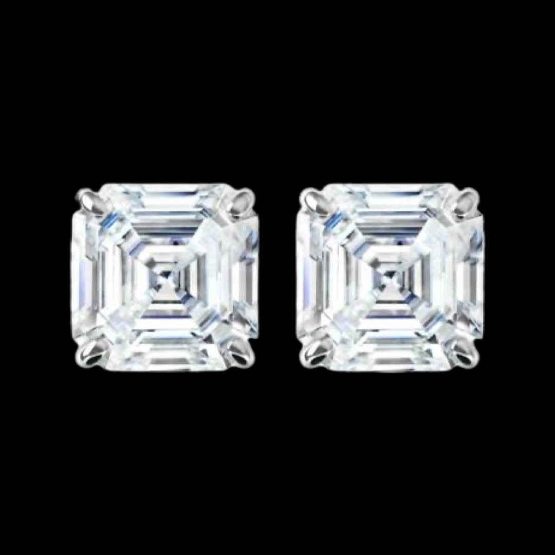 4 Carat Square Emerald Diamond Stud Earrings - Raphana Jewellery