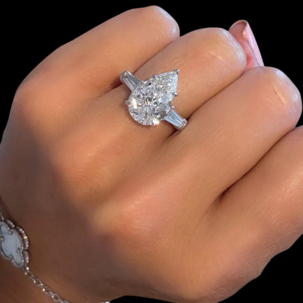 5 Carat Pear Cut 3 Stone Diamond Ring - Raphana Jewellery