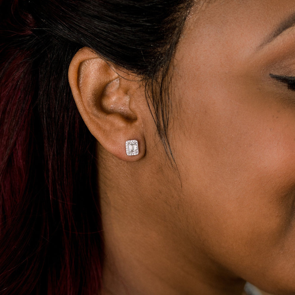 Olivia Stud Halo Lab-Grown Princess Cut Diamond Earrings - Raphana Jewellery